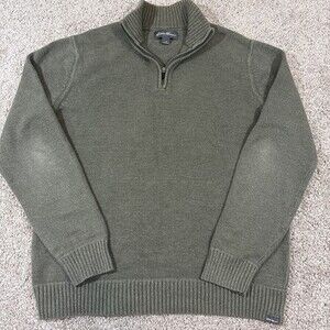 Eddie Bauer Men’s Tall Large Quarter Zip Sweater Olive Green 100% Cotton EUC